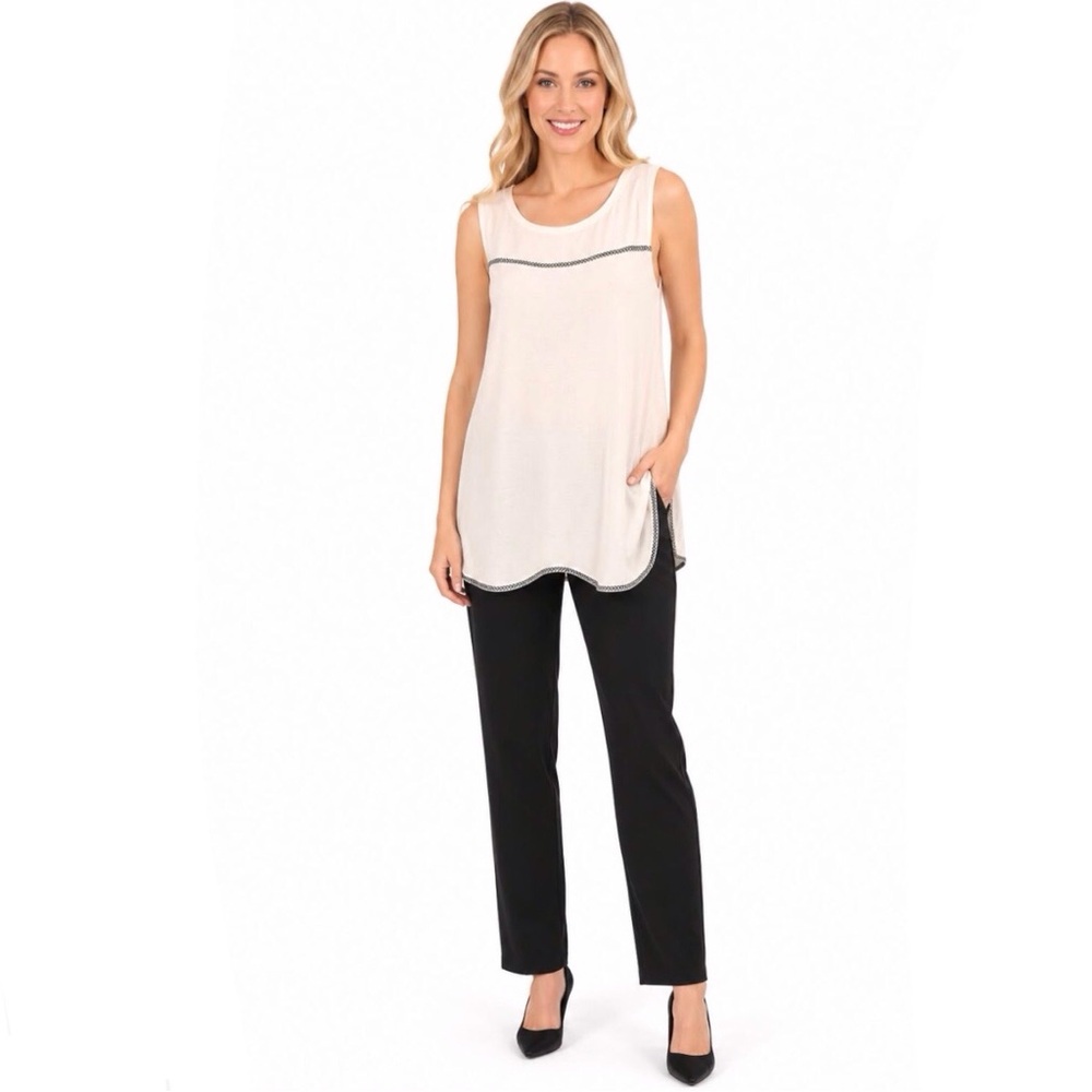 Loft Outlet Soft Knit And Chiffon Bodice Tunic Top Cream Color Size Medium